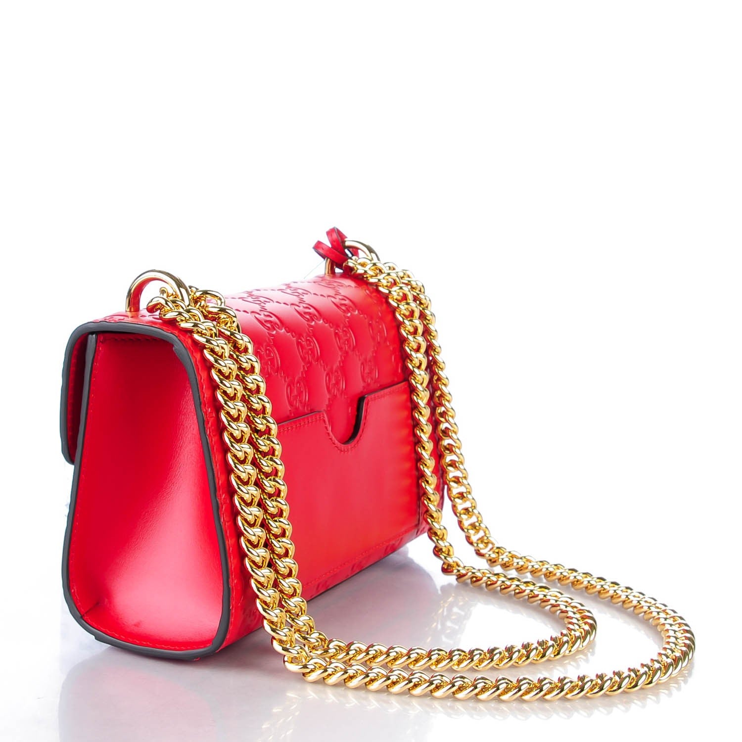 Gucci Guccissima Small Padlock Shoulder Bag Hibiscus Red 3 of 7