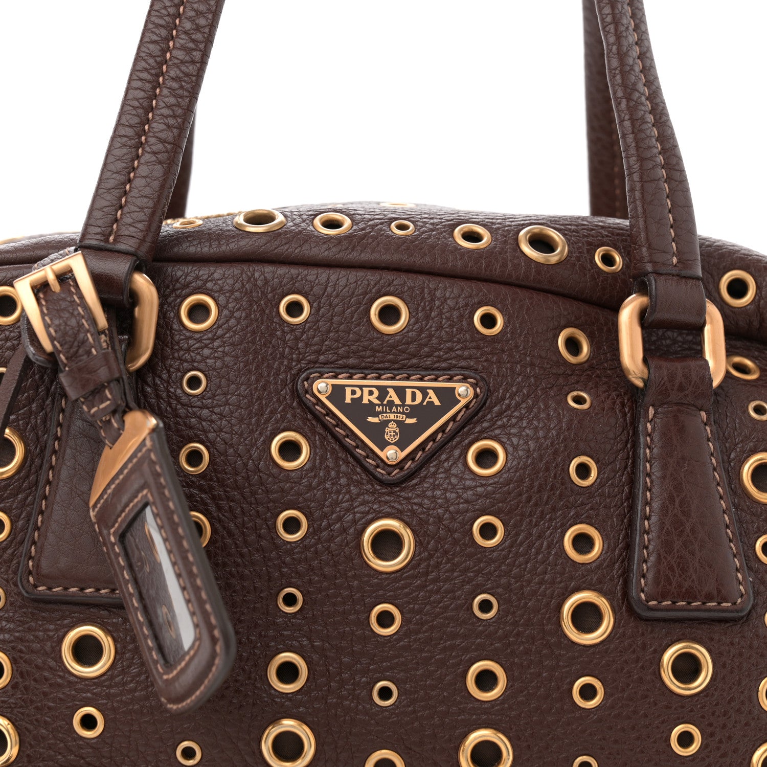 Prada Vitello Daino Grommet Satchel Bruciato 7 of 10
