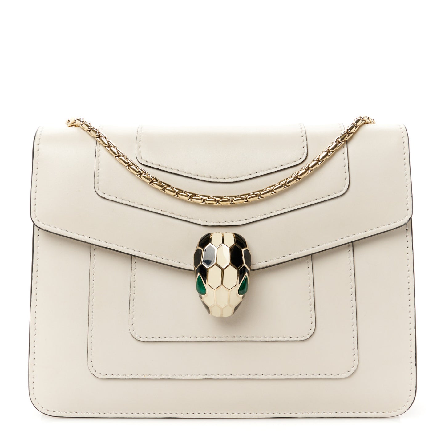Calfskin Small Serpenti Forever Snake Strap Crossbody Bag White Agate