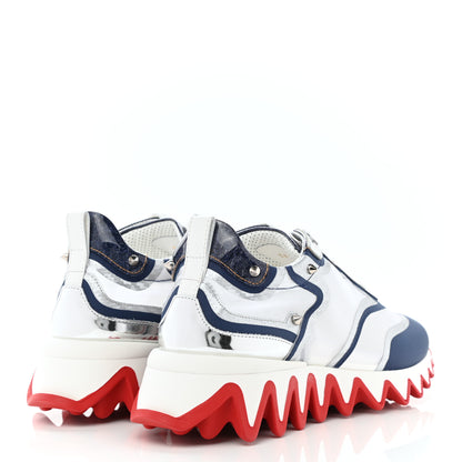 Christian Louboutin Patent Mesh Denim Rete Sharkina Flat Sneakers 38 Blue White 4 of 7