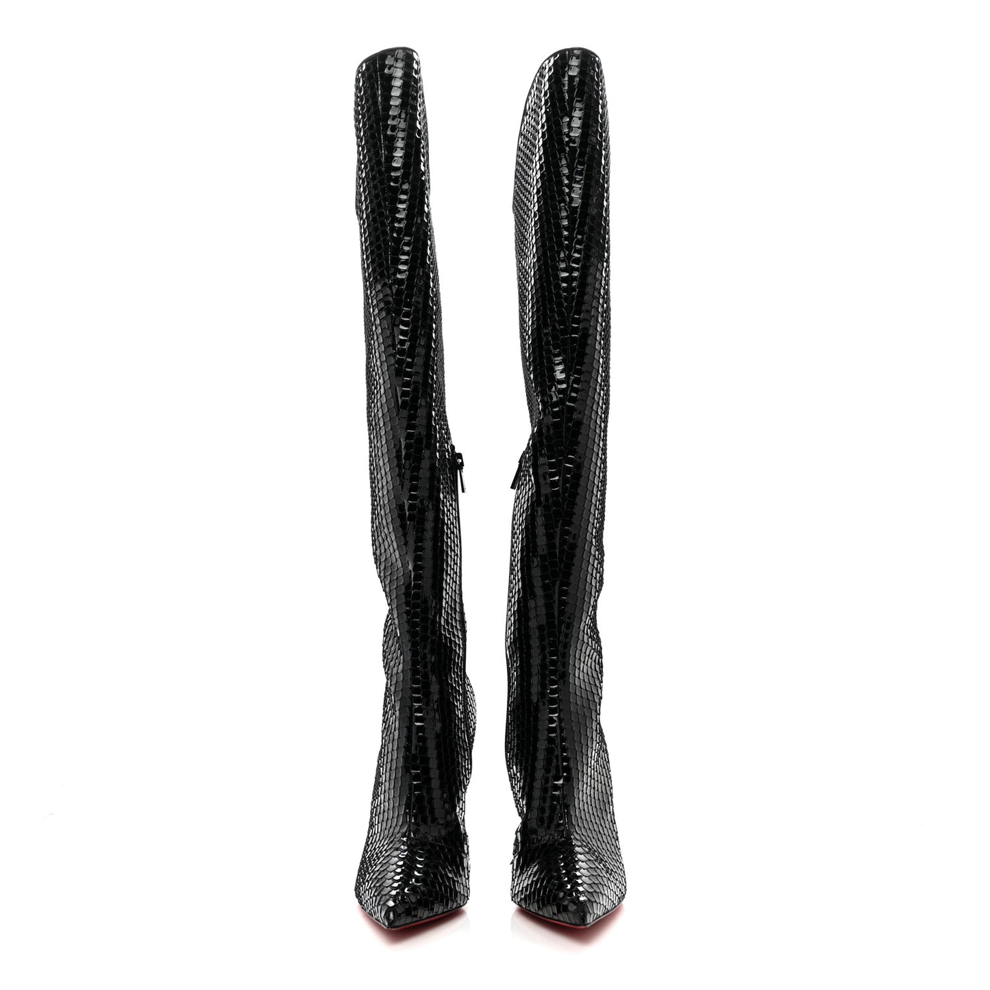 Patent Black Bird Embossed Alta Botta 100 Tall Boots 38.5 Black