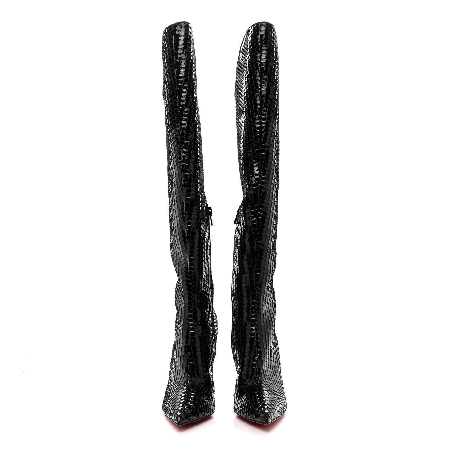 Christian Louboutin Patent Black Bird Embossed Alta Botta 100 Tall Boots 38.5 Black 2 of 7