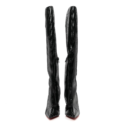 Christian Louboutin Patent Black Bird Embossed Alta Botta 100 Tall Boots 38.5 Black 2 of 7