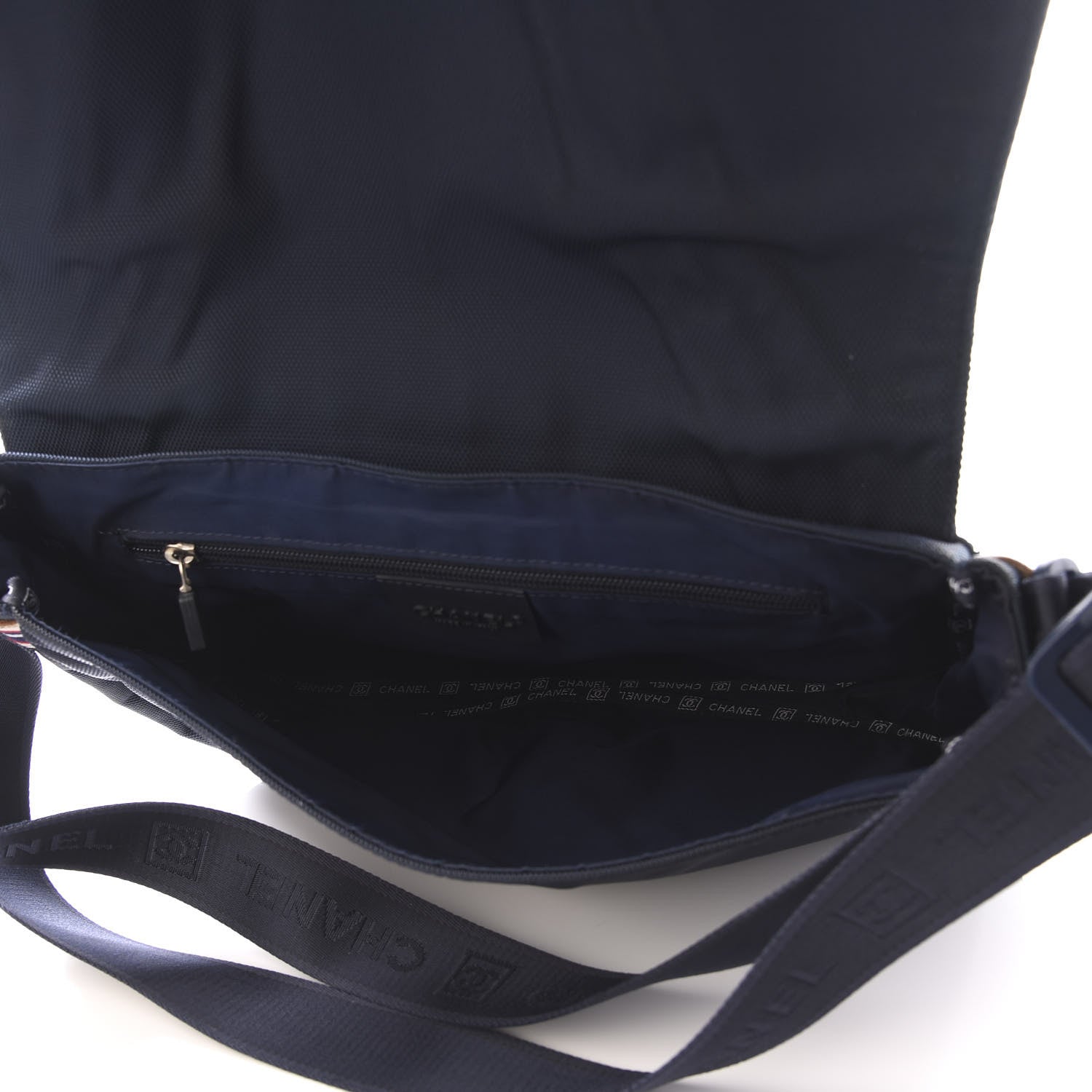 Chanel Canvas Nylon Expandable Sport Messenger Navy Off White 4 of 10