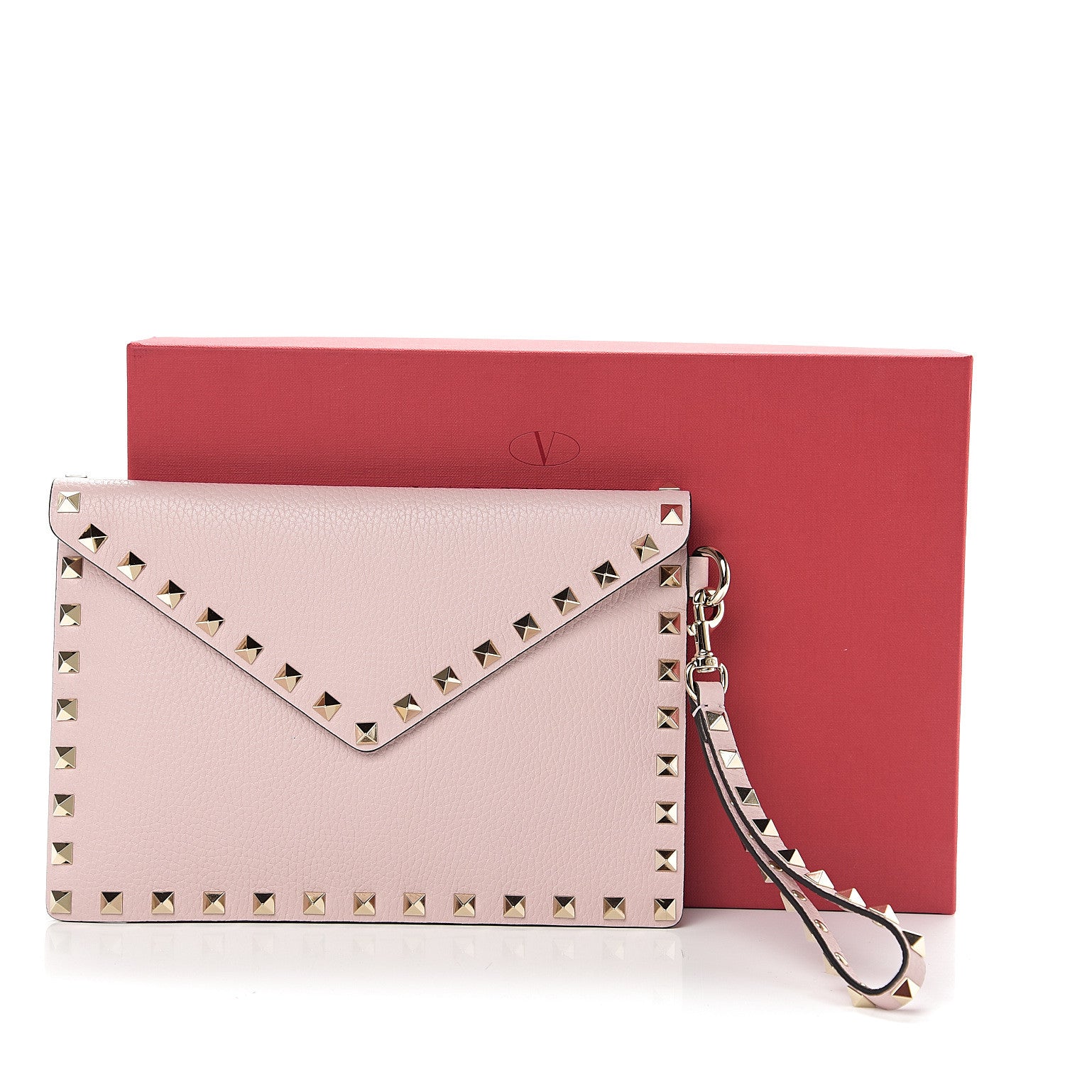 Valentino Garavani Pebbled Calfskin Medium Rockstud Envelope Flat Wristlet Pouch Water Rose 6 of 6