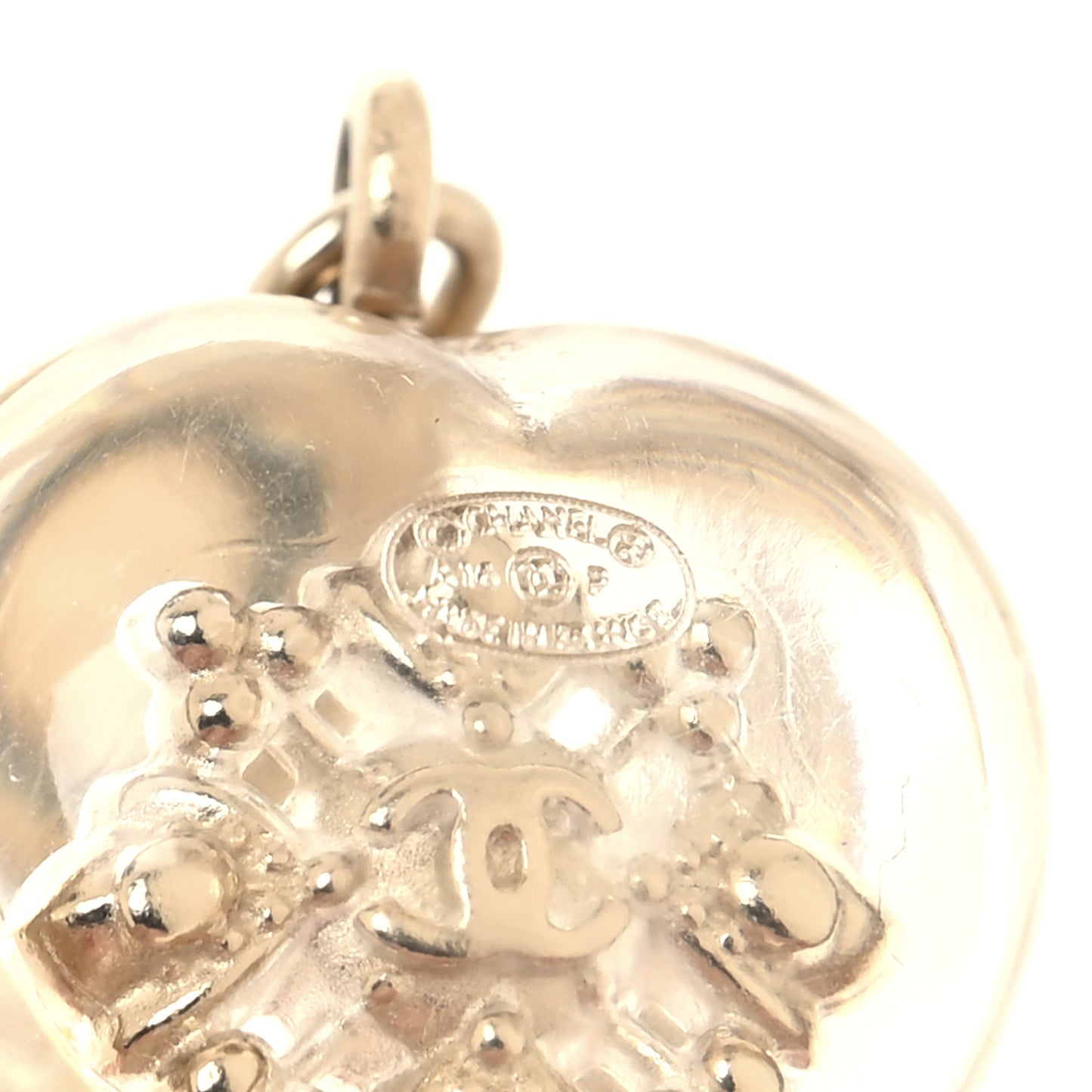 Crystal Pearl Heart CC Drop Earrings Transparent