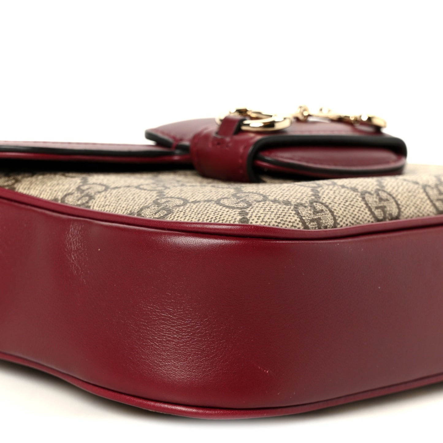 GG Supreme Monogram Horsebit 1955 Soft Small Shoulder Bag Beige Ebony Rosso Ancora