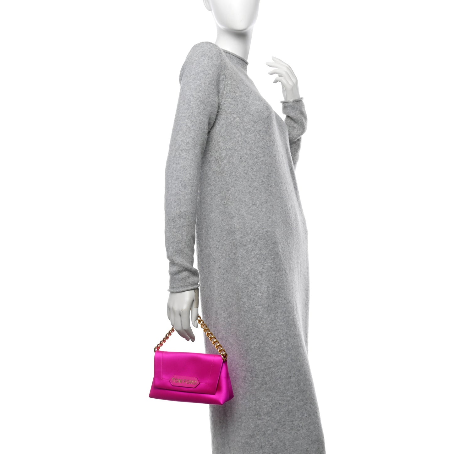 Satin Mini Label Chain Shoulder Bag Hot Pink