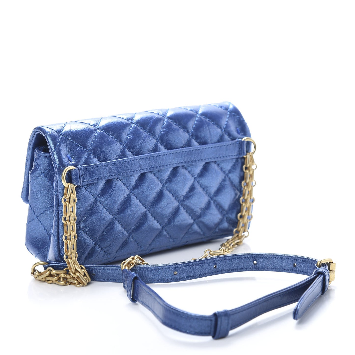 Metallic Aged Calfskin Quilted 2.55 Reissue Flap Belt Bag Blue