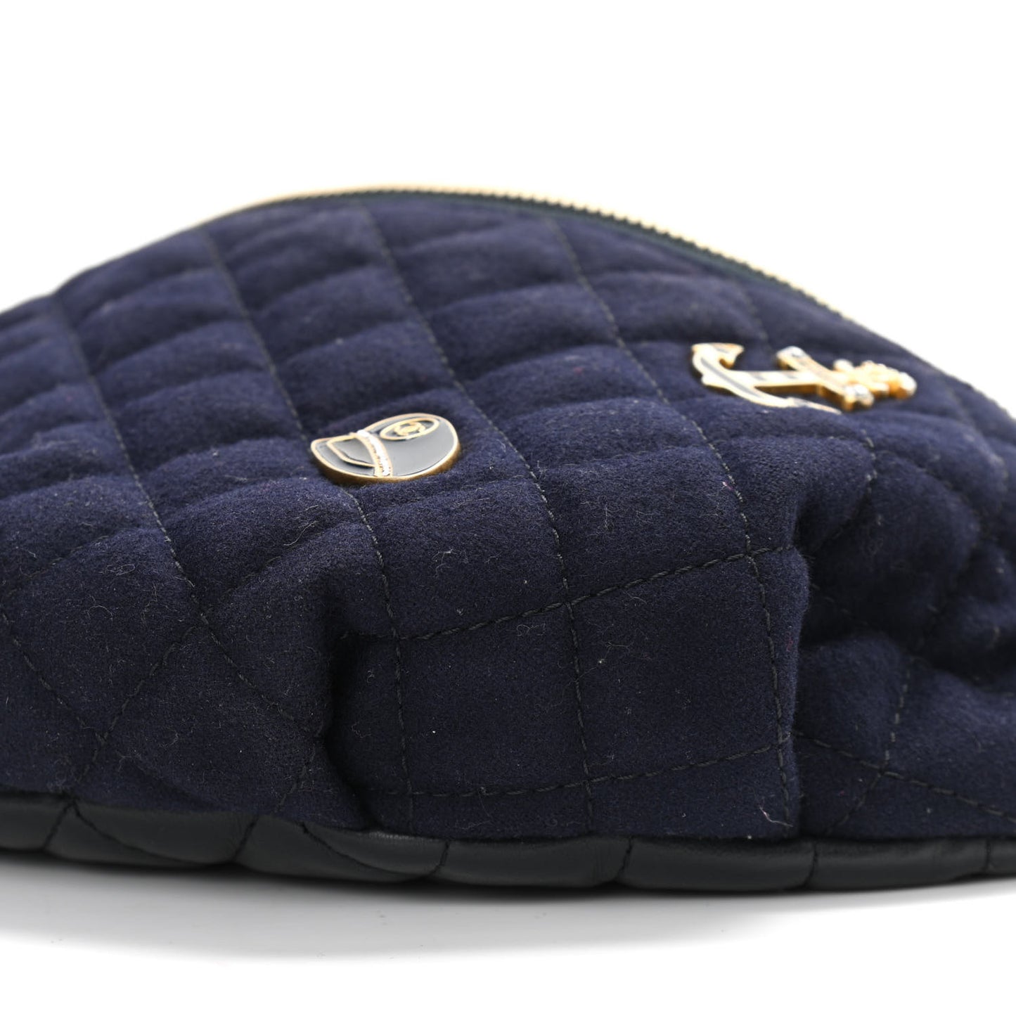 Wool Lambskin Quilted Paris Hamburg Charms Waist Bag Dark Navy