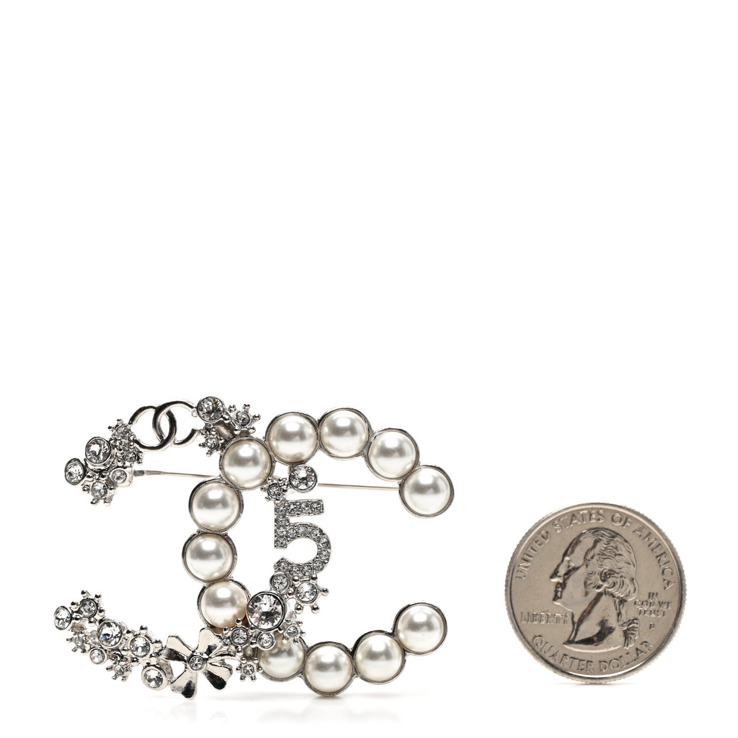 Chanel Crystal Pearl Star 5 CC Brooch Silver Pearly White 3 of 6