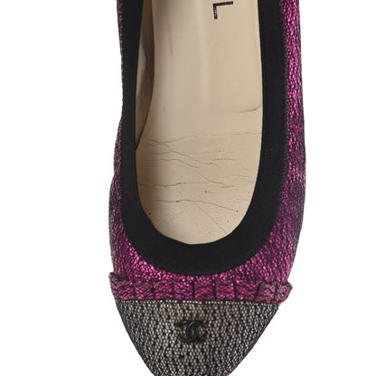 Chanel Metallic Lace Cap Toe Ballerina Flats 37.5 Fuchsia 12 of 14