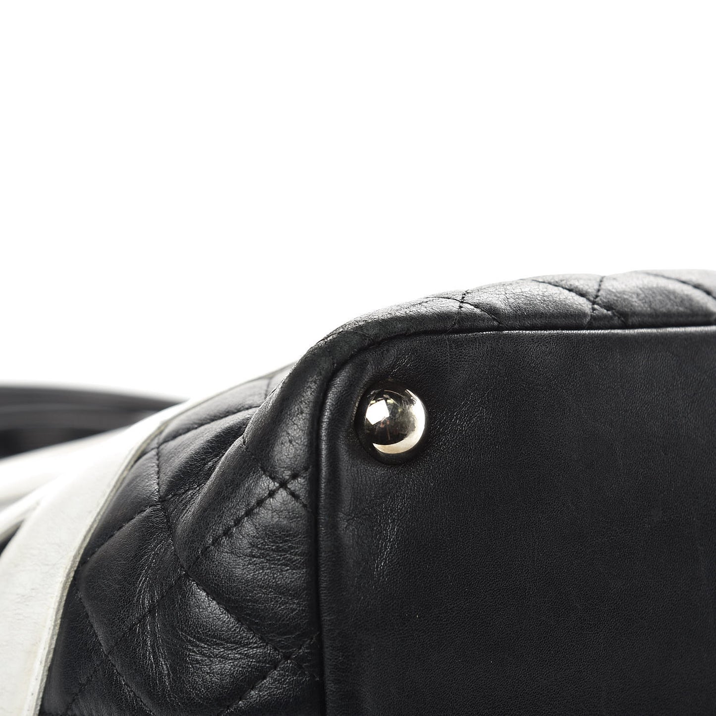 Calfskin Quilted Large Cambon Tote Black White