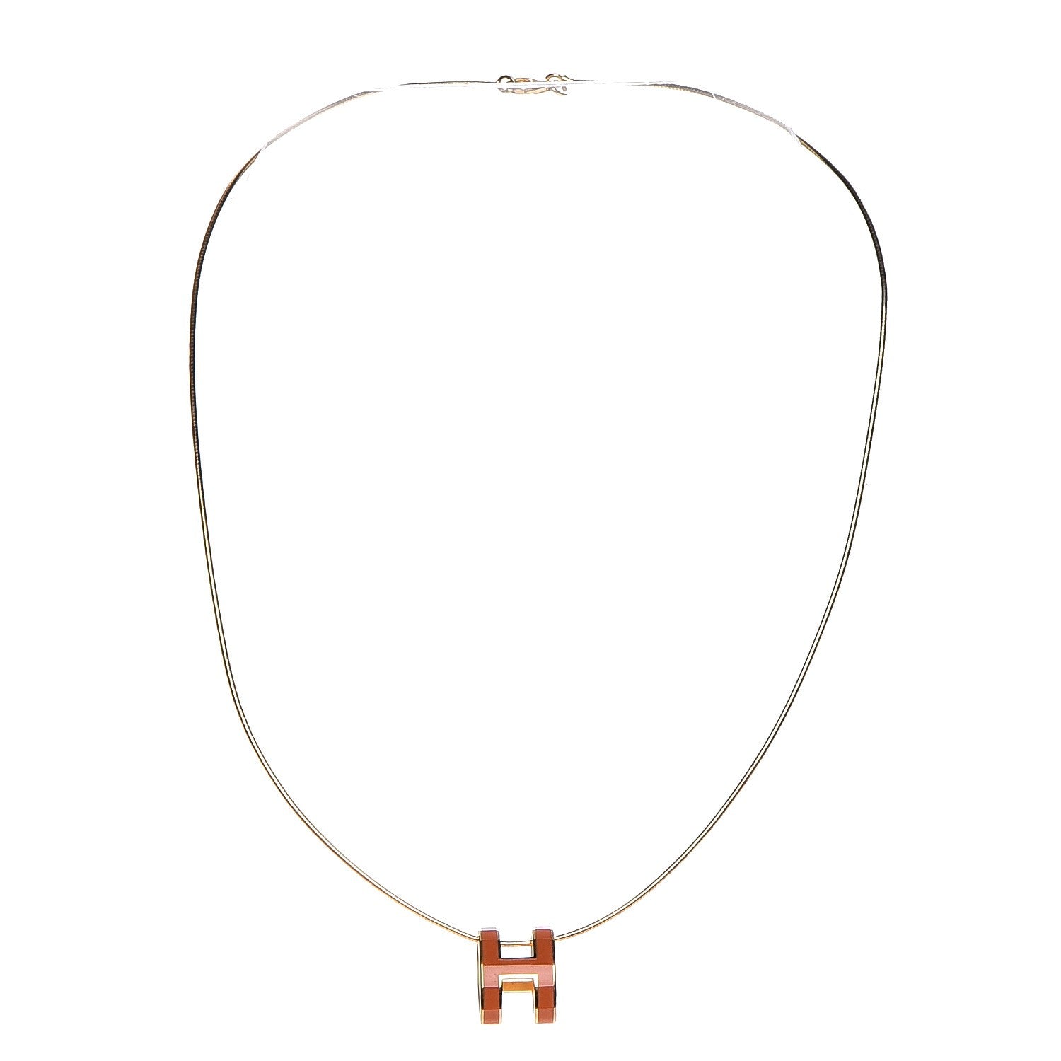 Hermes Lacquered Gold Pop H Pendant Necklace Orange 3 of 5