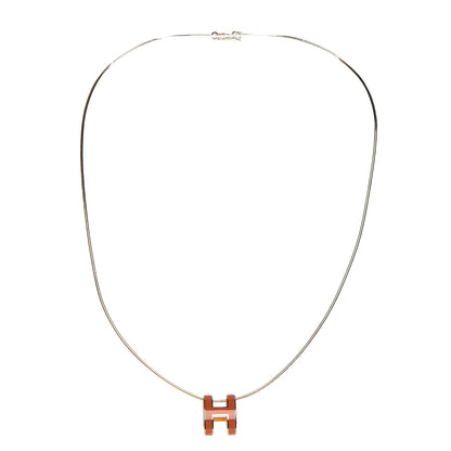 Hermes Lacquered Gold Pop H Pendant Necklace Orange 3 of 5