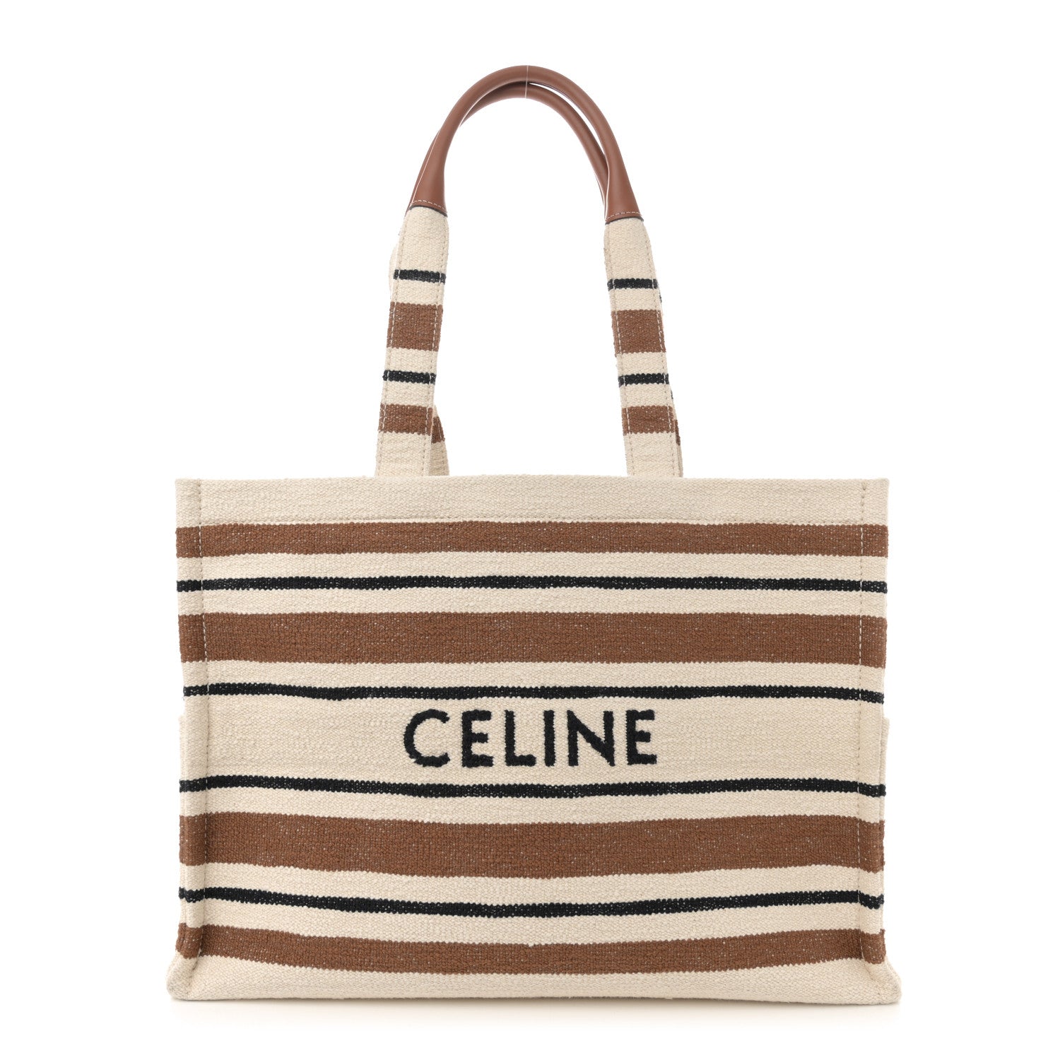 Celine Jacquard Striped Large Cabas Thais White Brown 1 of 12
