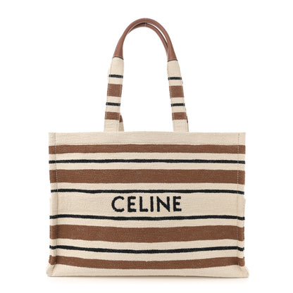 Celine Jacquard Striped Large Cabas Thais White Brown 1 of 12