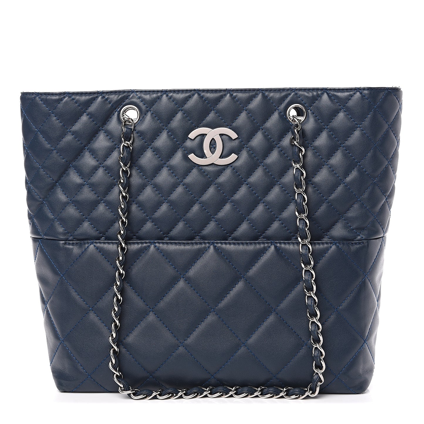 Calfskin Quilted In The Business North South Tote Blue
