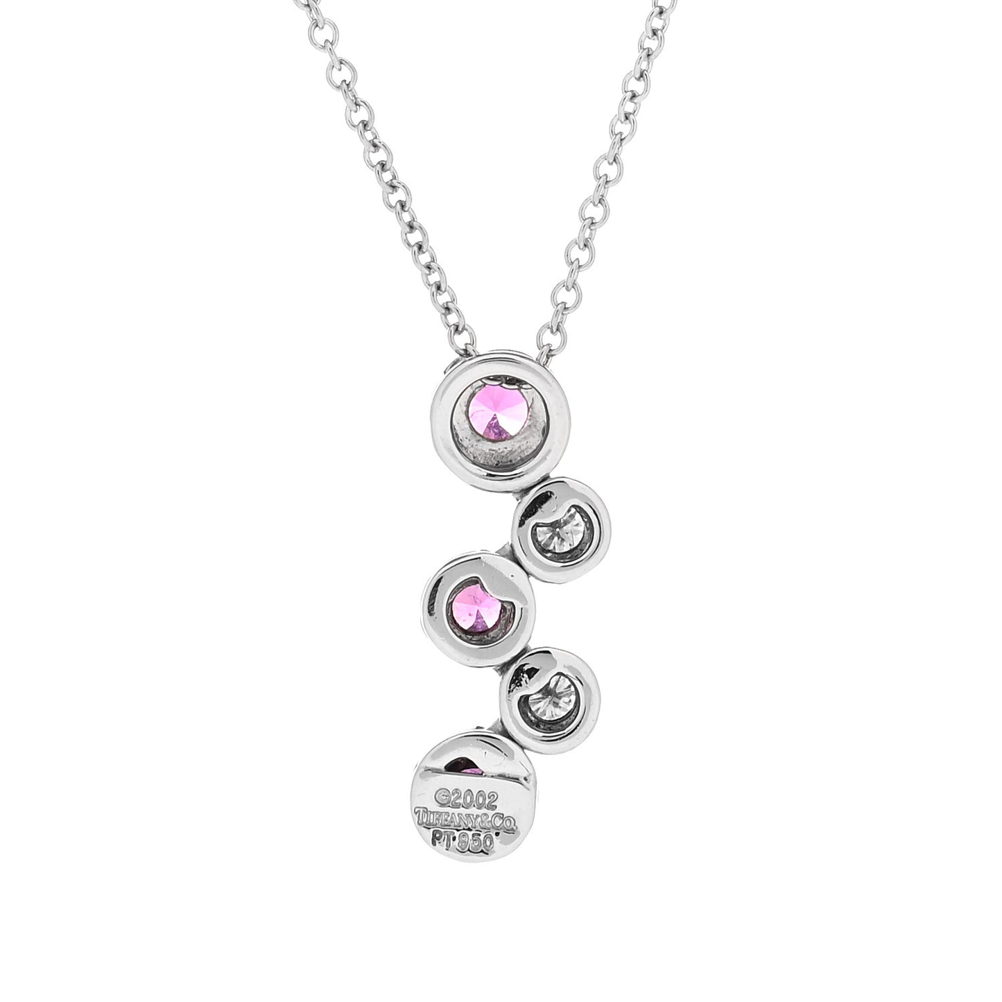 Platinum Diamond Pink Sapphire Bubble Pendant Necklace