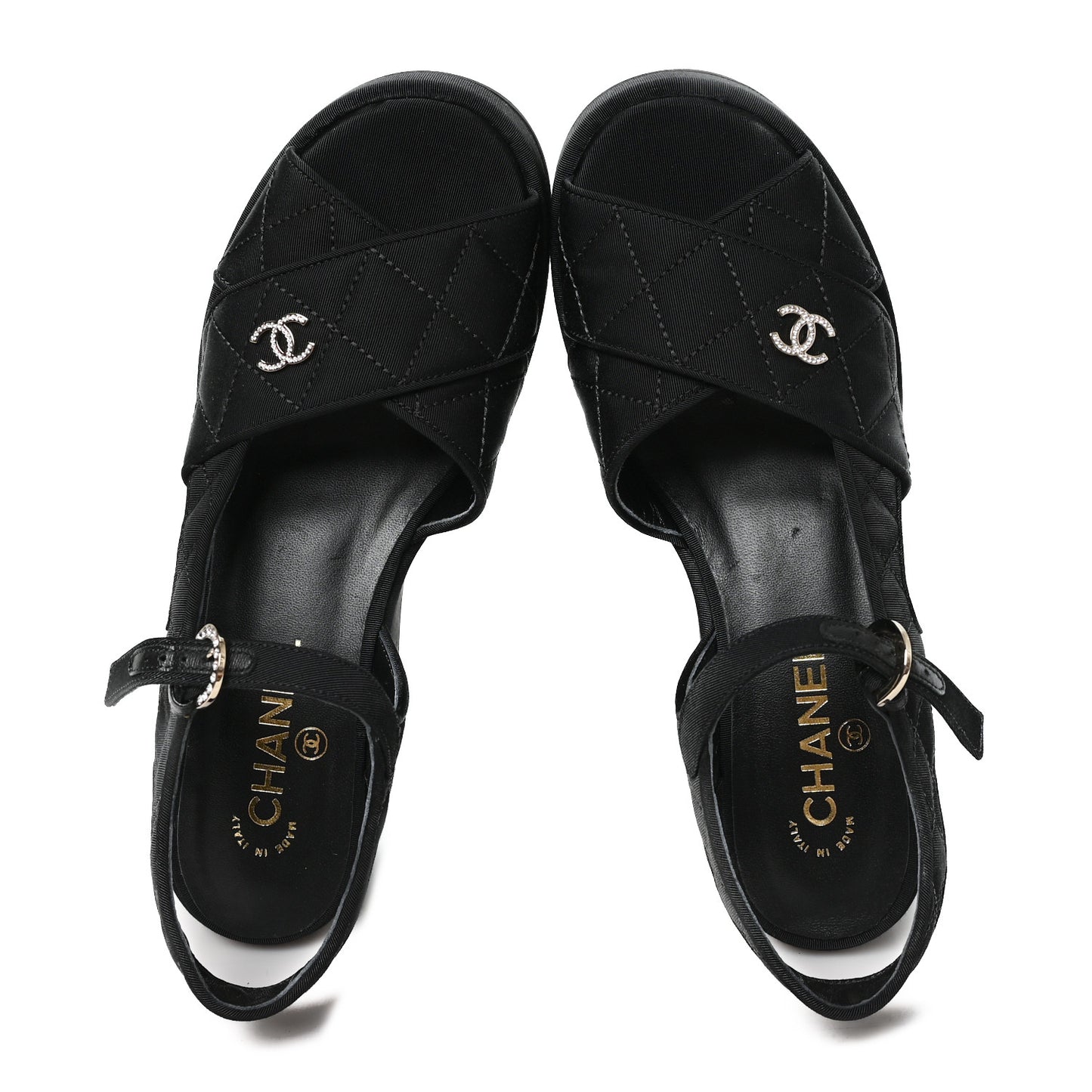Grosgrain Quilted Crystal CC Platform Sandals 39.5 Black