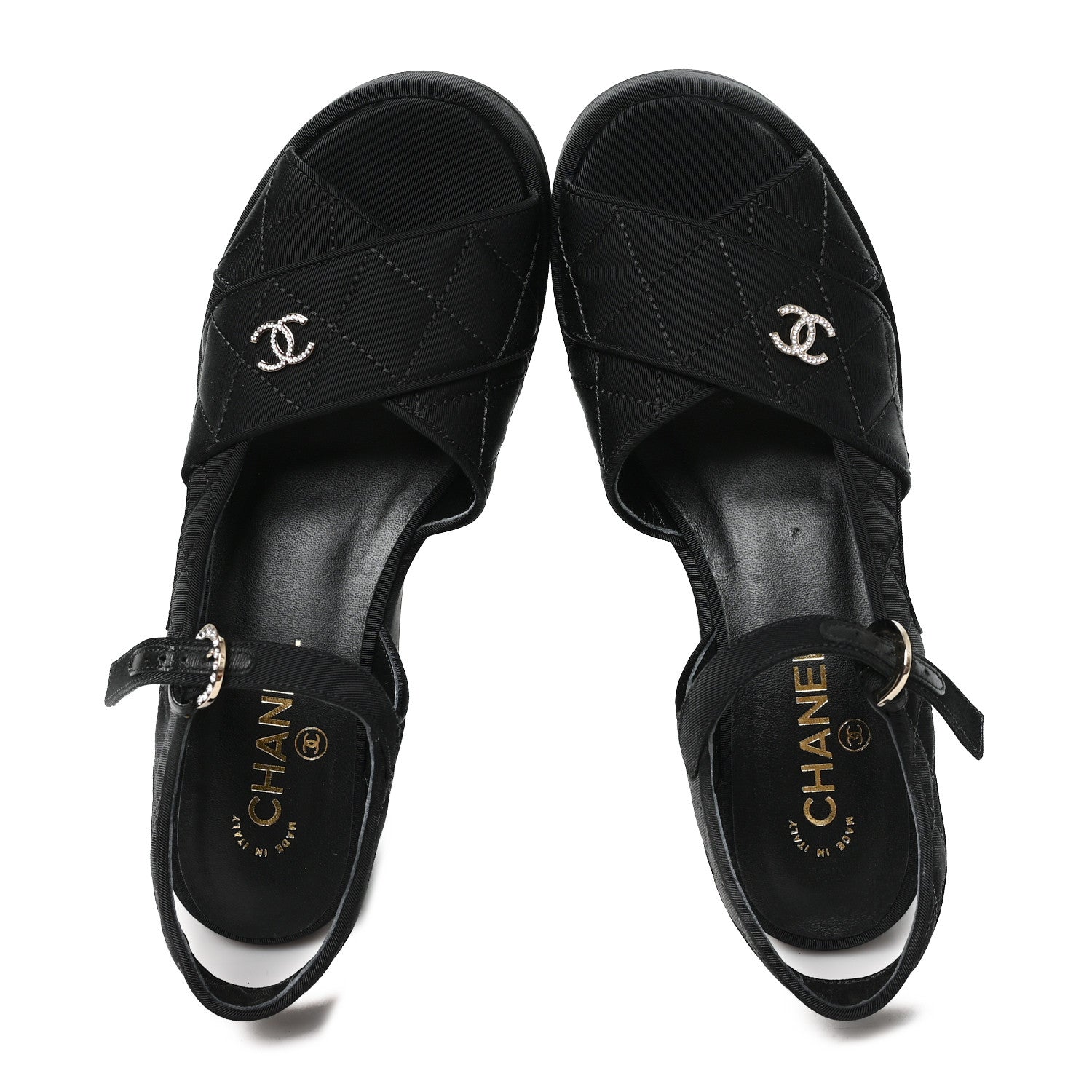 Chanel Grosgrain Quilted Crystal CC Platform Sandals 39.5 Black 2 of 10