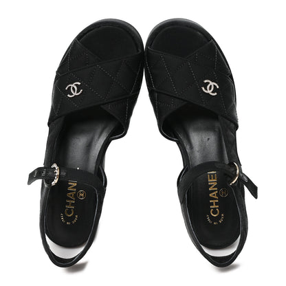 Chanel Grosgrain Quilted Crystal CC Platform Sandals 39.5 Black 2 of 10