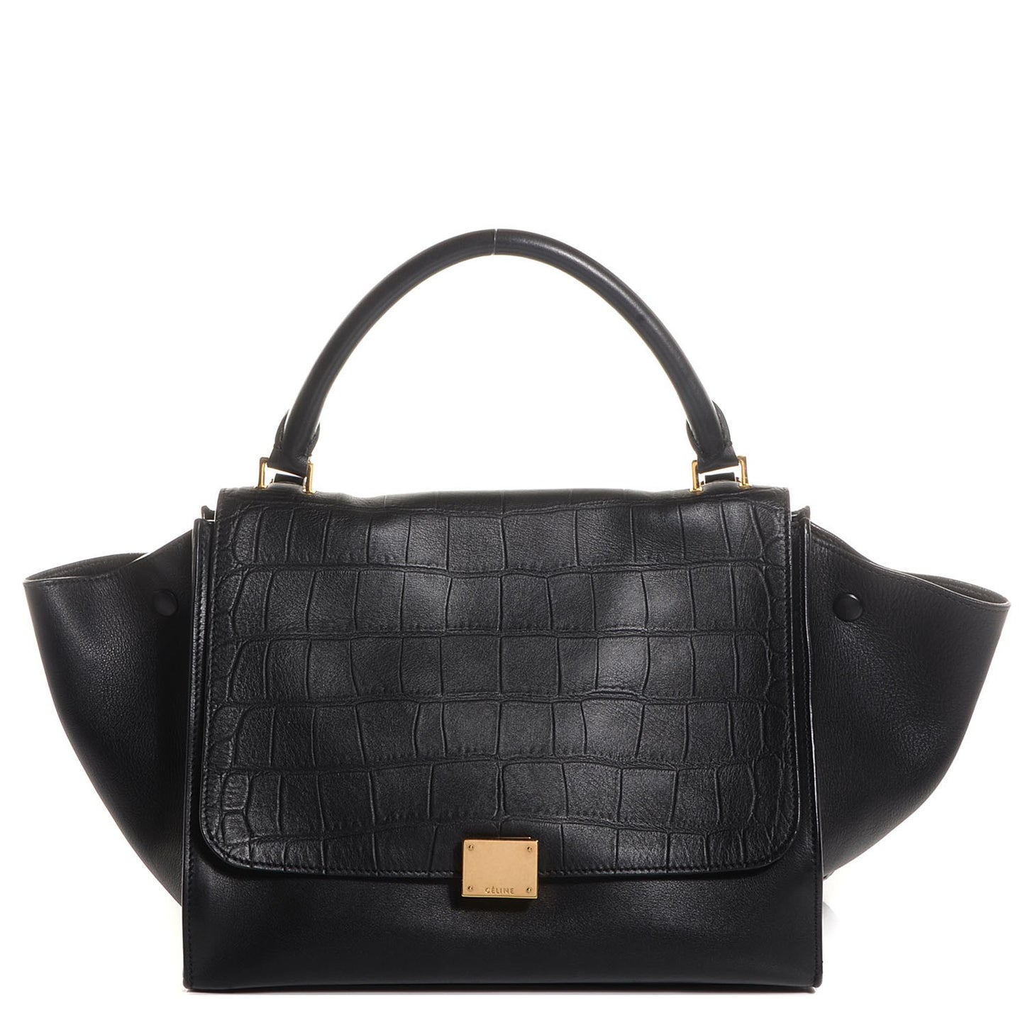 Crocodile Embossed Medium Trapeze Black