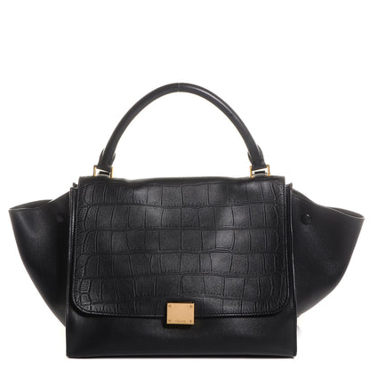 Celine Crocodile Embossed Medium Trapeze Black 1 of 8