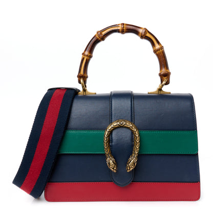 Gucci Moon Calfskin Bamboo Web Medium Dionysus Top Handle Bag Blue Emerald Hibiscus Red 1 of 11
