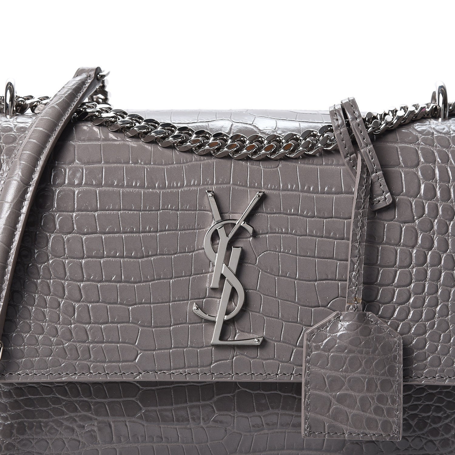 Saint Laurent Calfskin Crocodile Embossed Medium Monogram Sunset Fog 7 of 10