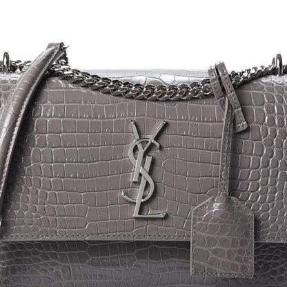 Saint Laurent Calfskin Crocodile Embossed Medium Monogram Sunset Fog 7 of 10