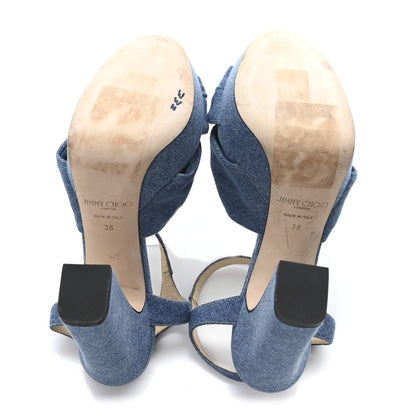 Jimmy Choo Denim Heloise Platform Sandals 38 Blue 6 of 8