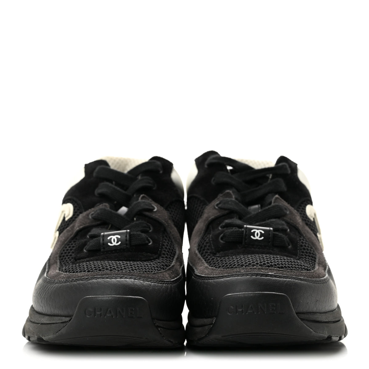 Chanel Mesh Suede Grained Calfskin Womens CC Sneakers 37 Black White 3 of 10