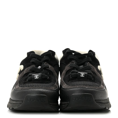 Chanel Mesh Suede Grained Calfskin Womens CC Sneakers 37 Black White 3 of 10
