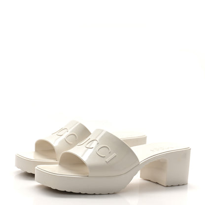 Gucci Rubber Gucci Logo Womens Platform 20/60mm Slide Sandals 37 Mystic White 4 of 10