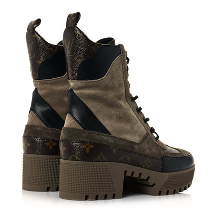 Louis Vuitton Suede Calfskin Monogram Laureate Platform Desert Boots 38.5 Taupe 4 of 8