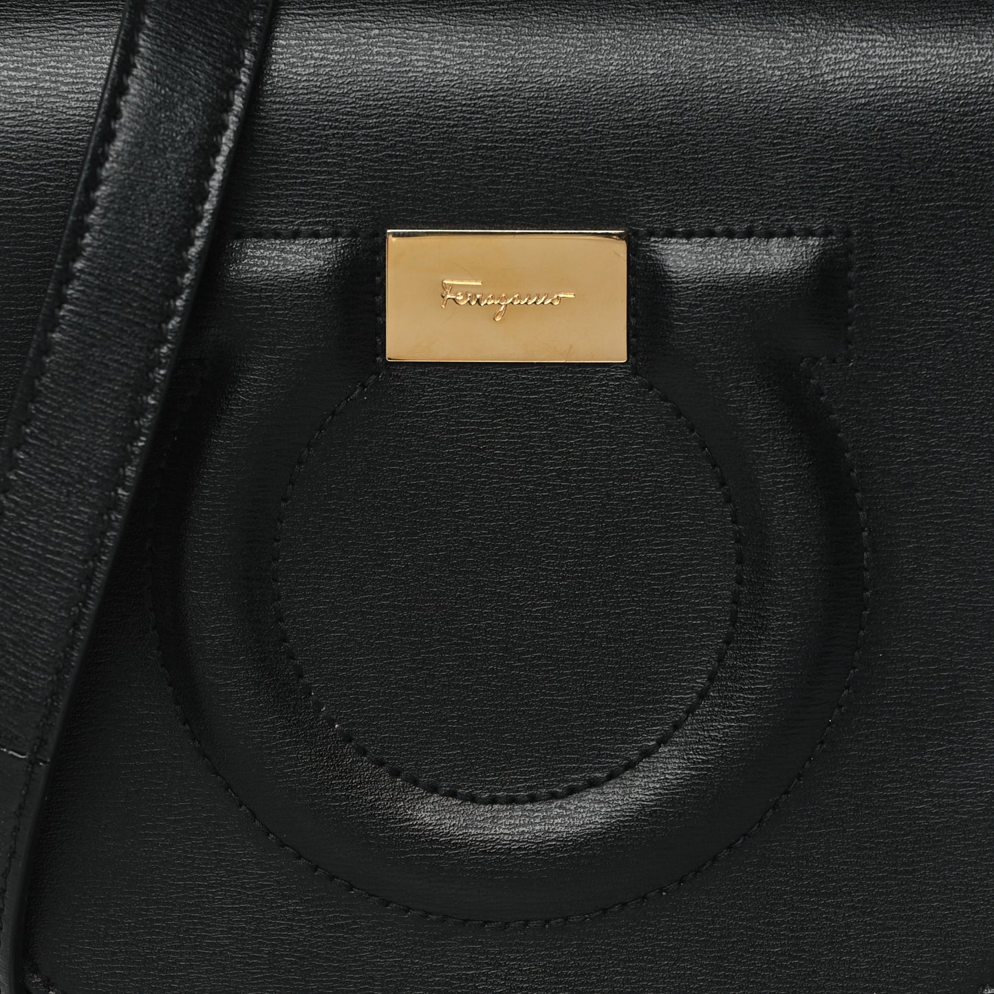 SALVATORE FERRAGAMO Calfskin Gancio City Saddle Bag Black