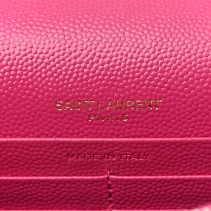 Saint Laurent Grain De Poudre Matelasse Chevron Monogram Envelope Chain Wallet Fresh Fuchsia 6 of 10