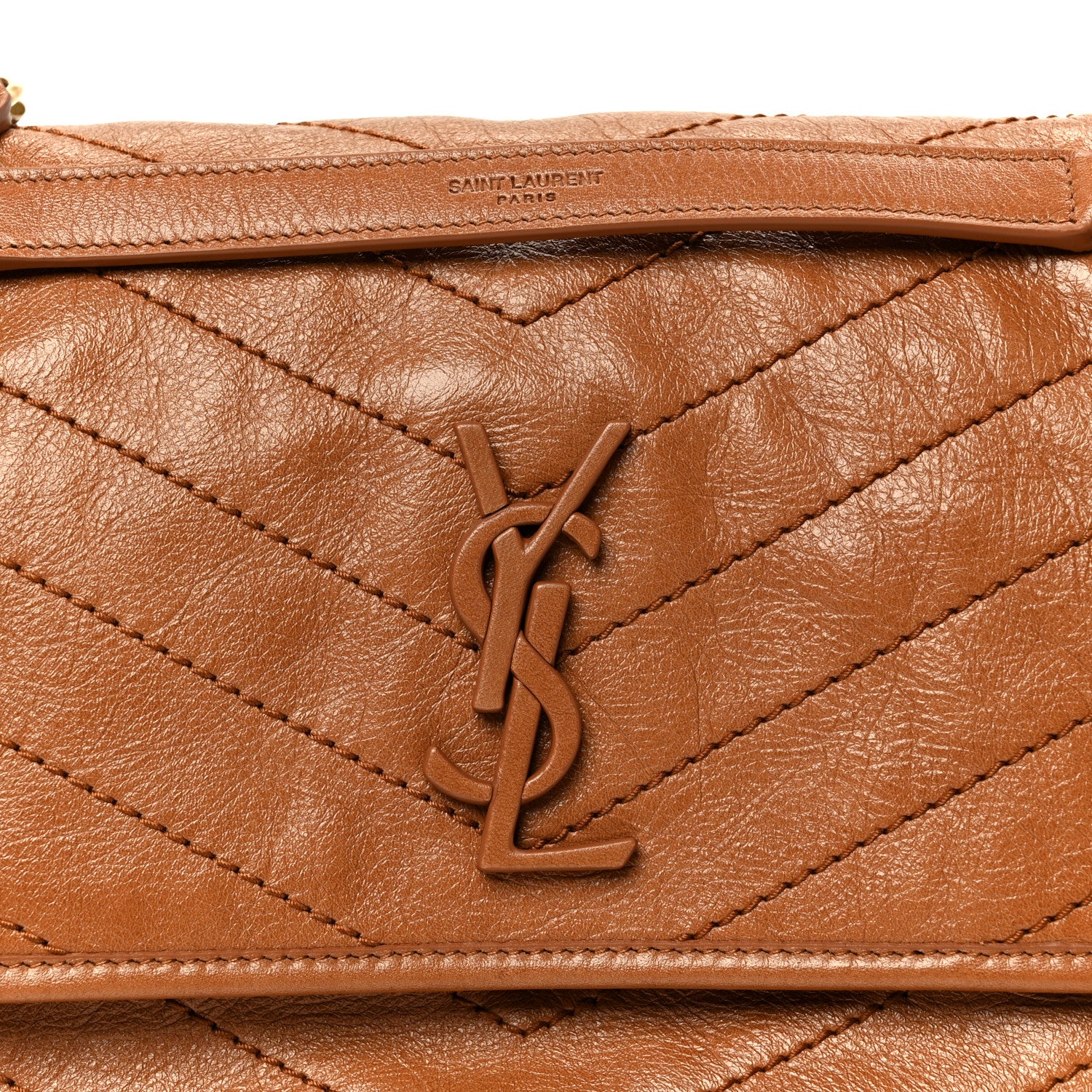 Saint Laurent Crinkled Calfskin Matelasse Monogram Medium Niki Chain Satchel Caramel 10 of 12