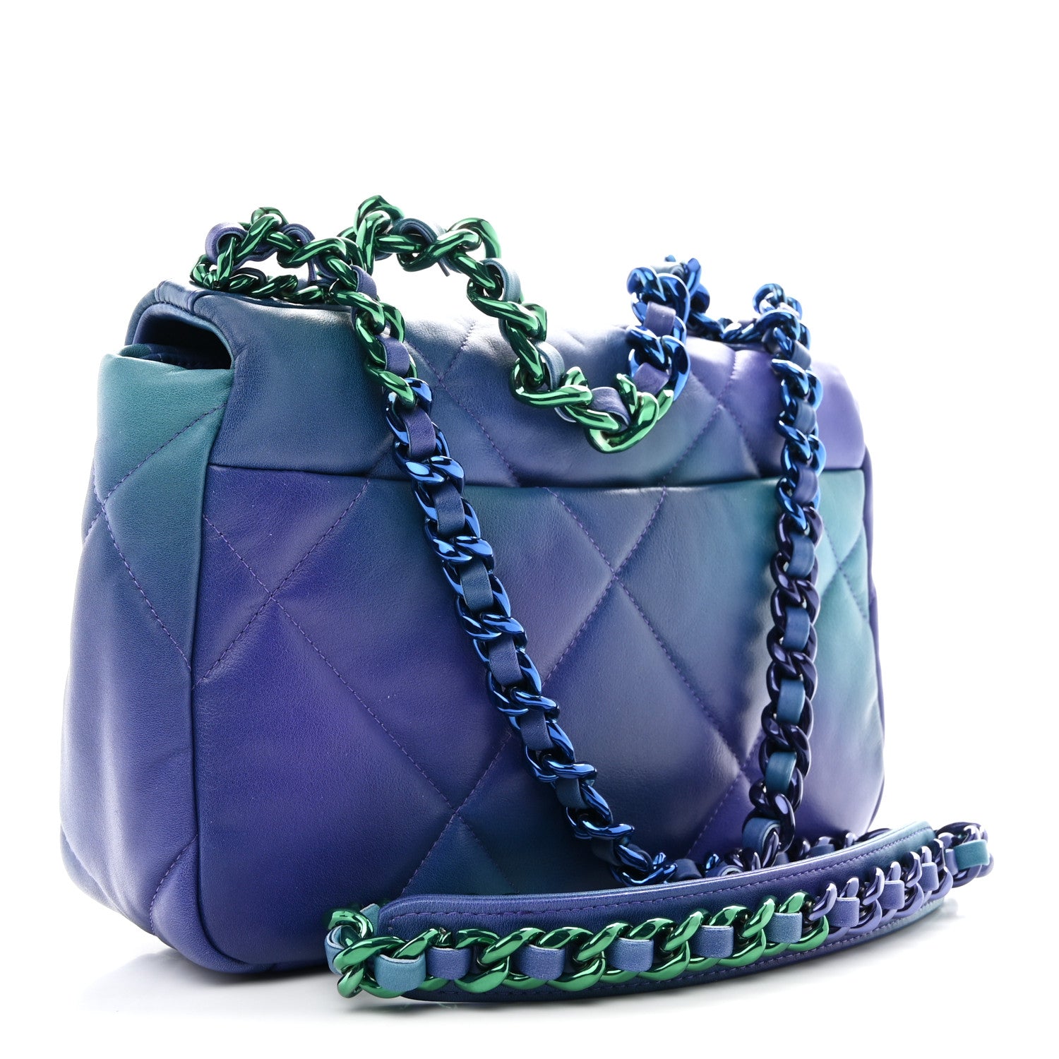Chanel Tie Dye Calfskin Quilted Medium Chanel 19 Flap Blue Purple 2 of 10