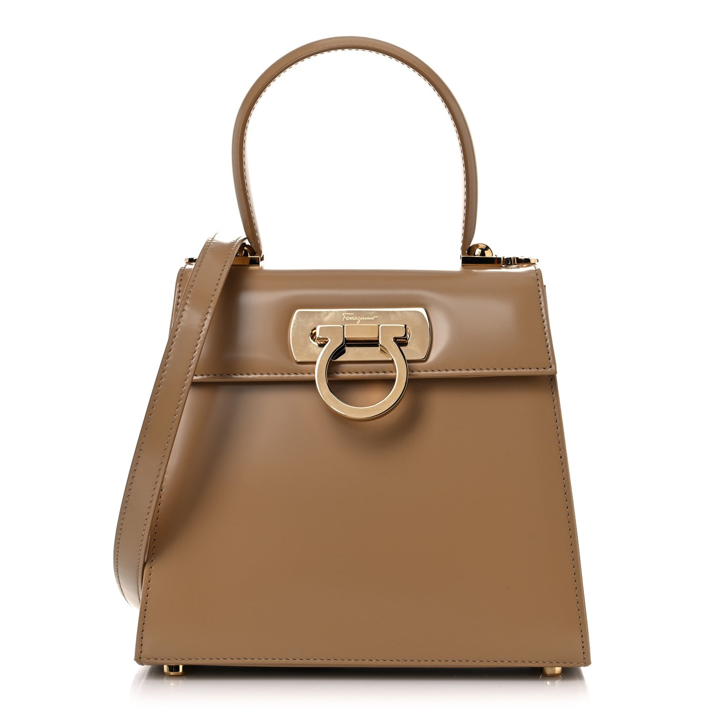 Brushed Off Calfskin Iconic Top Handle Bag Camel