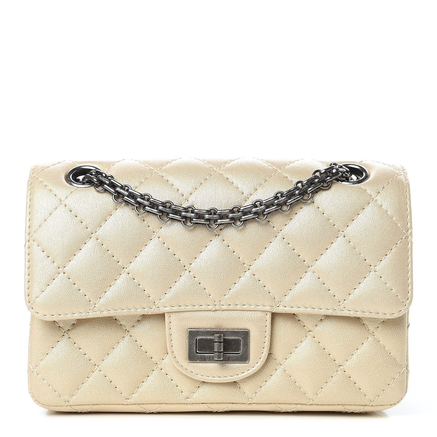 Metallic Sheepskin Quilted 2.55 Reissue Mini Flap Beige