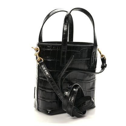 Saint Laurent Calfskin Crocodile Embossed Paris Mini Toy Shopper Tote Black 3 of 10