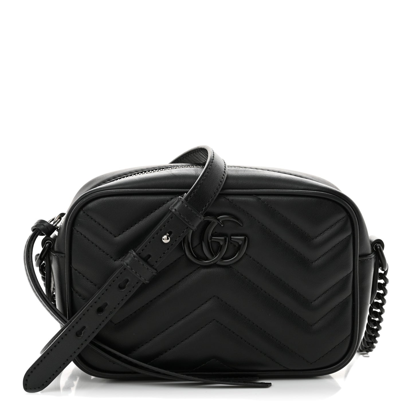 Calfskin Matelasse Monochrome Mini GG Marmont Chain Shoulder Bag Black