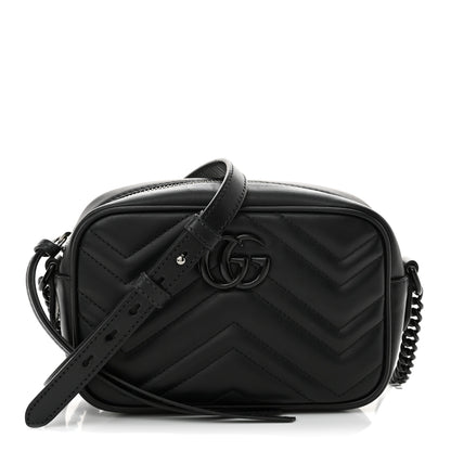 Gucci Calfskin Matelasse Monochrome Mini GG Marmont Chain Shoulder Bag Black 1 of 12