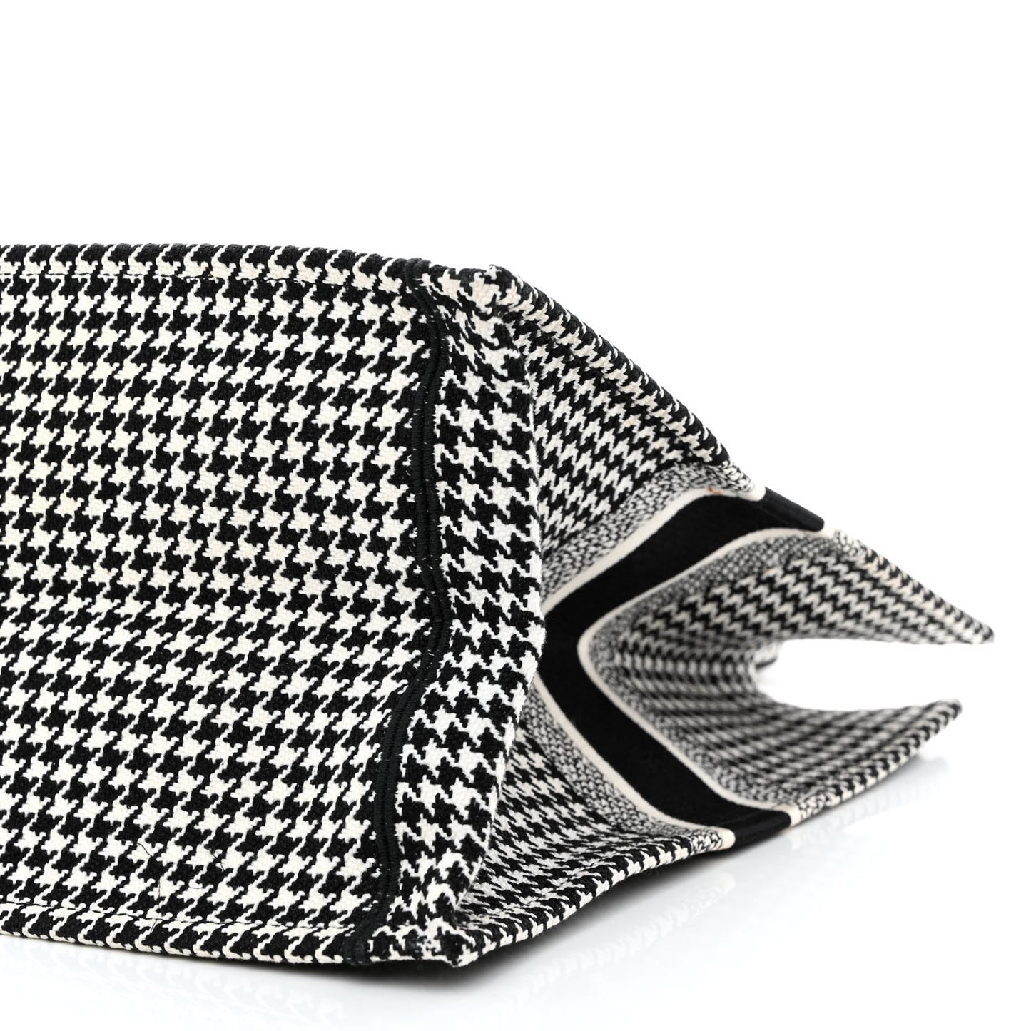 Canvas Houndstooth Embroidered Book Tote Black White