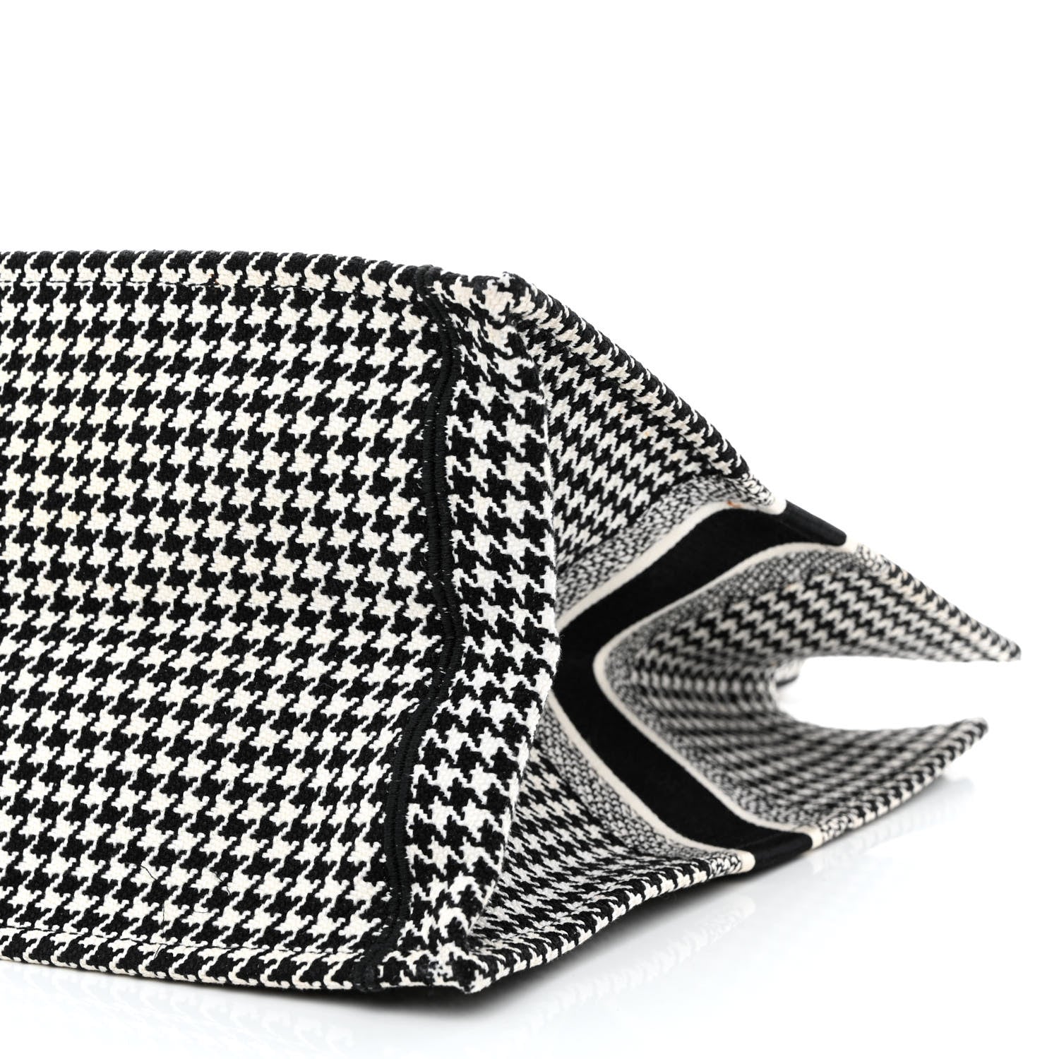 Christian Dior Canvas Houndstooth Embroidered Book Tote Black White 10 of 14
