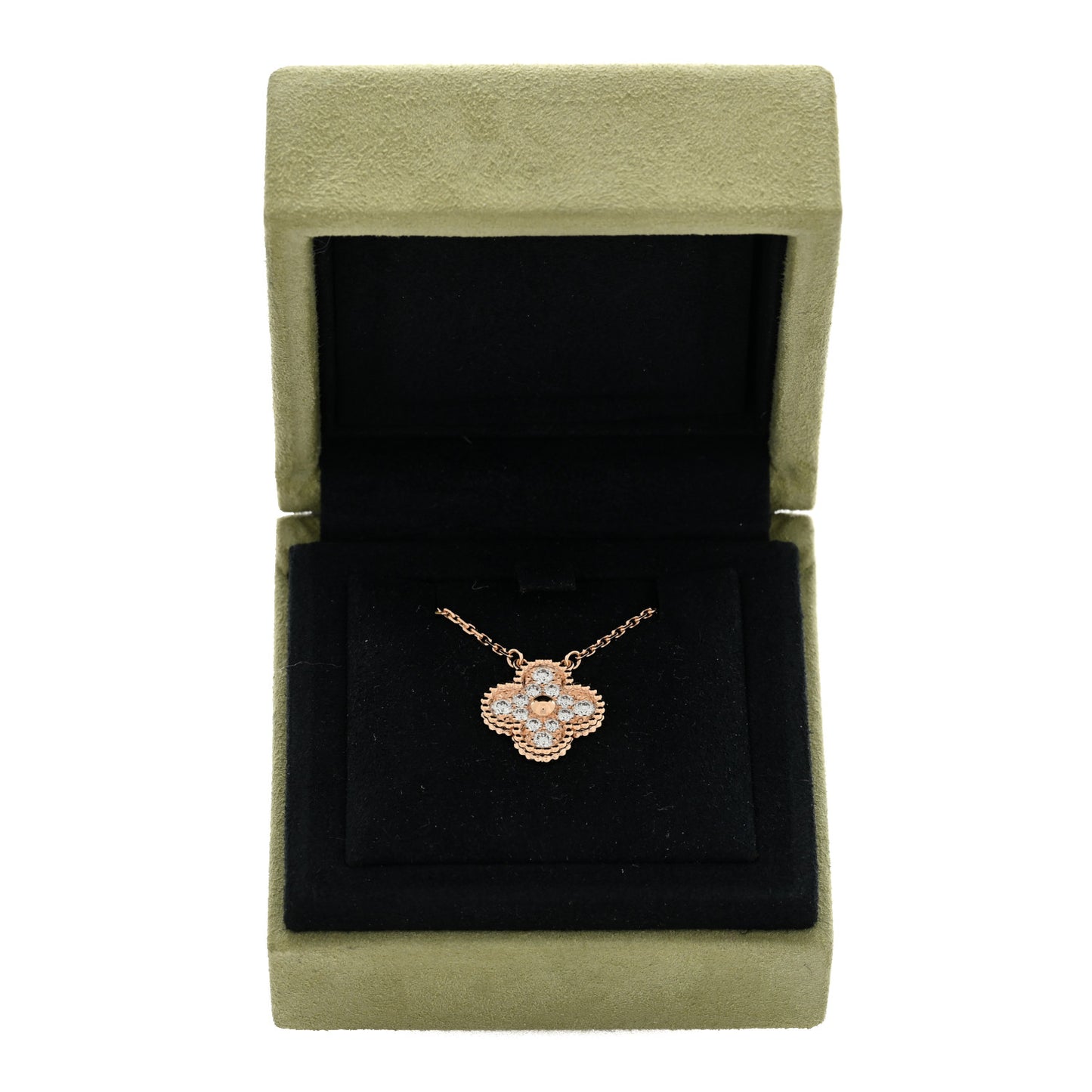 18K Rose Gold Diamond Vintage Alhambra Pendant Necklace