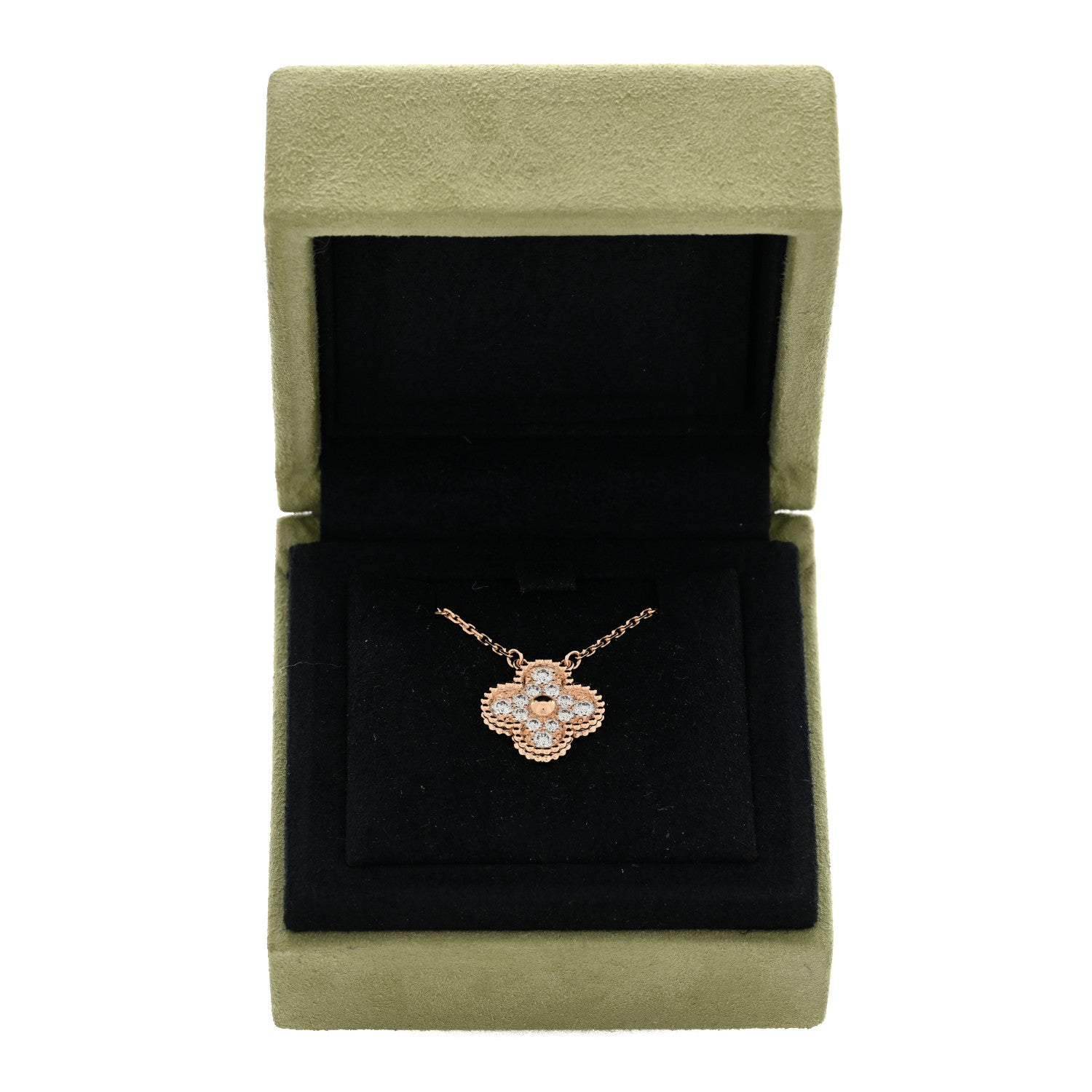 Van Cleef & Arpels 18K Rose Gold Diamond Vintage Alhambra Pendant Necklace 4 of 4