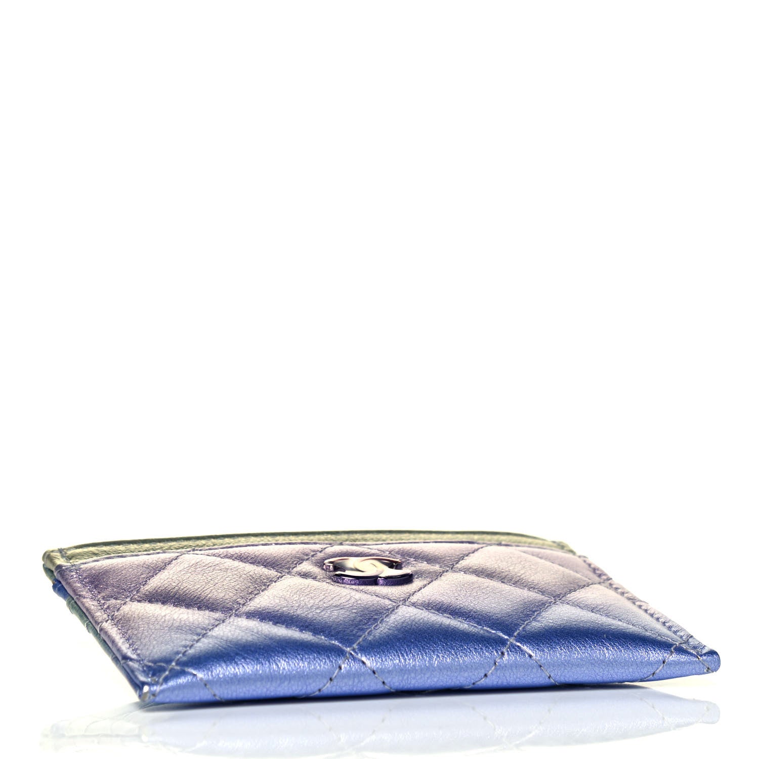Chanel Gradient Metallic Calfskin Quilted Card Holder Silver Blue Yellow Purple 4 of 9